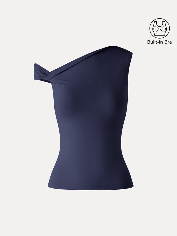 OGLmove SkinKiss Asymmetrical Shoulder Bra Top Midnight Navy XS