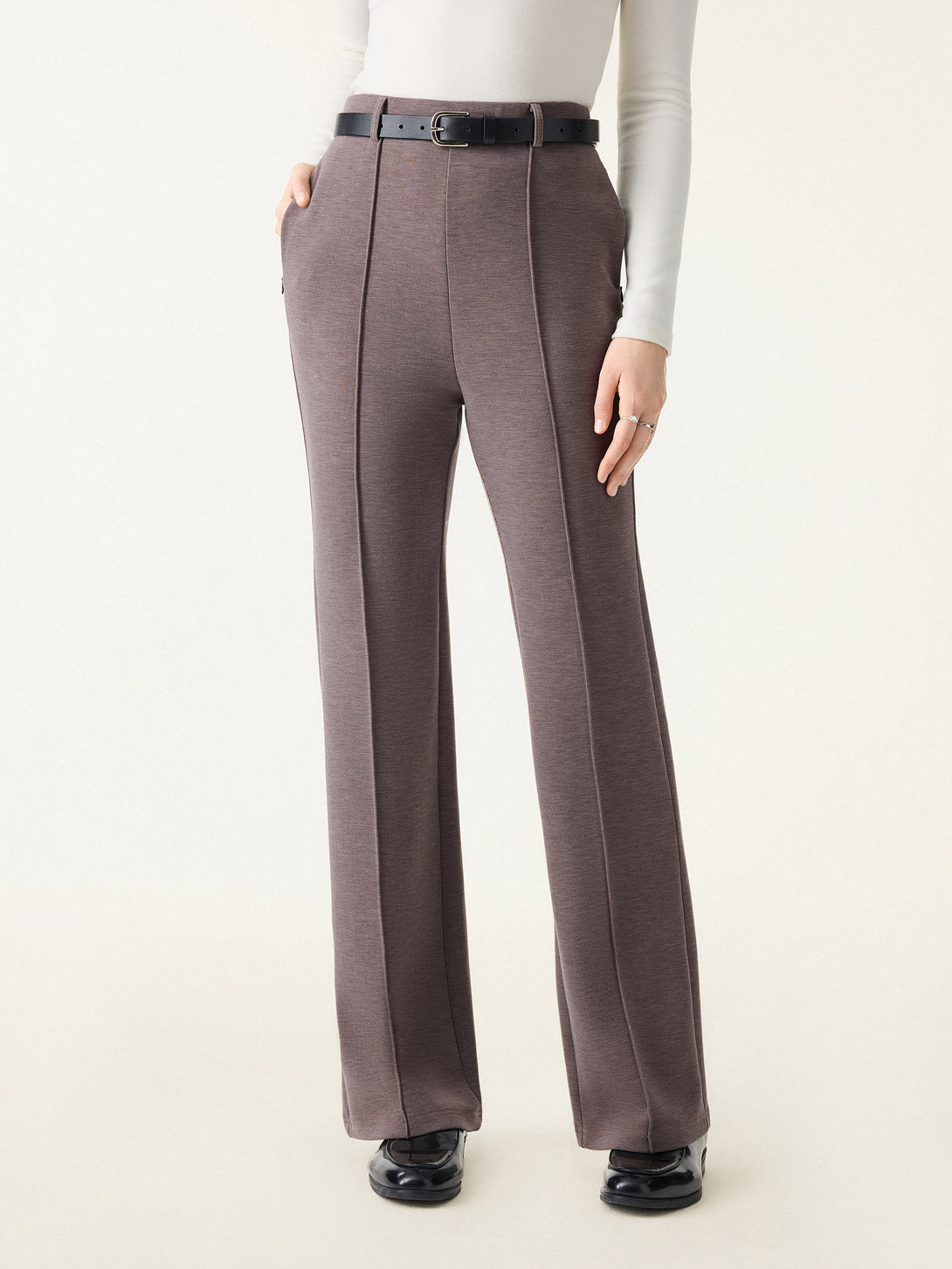 Double-Faced Cozy High Rise Pintuck Pull-on Pants with Pockets