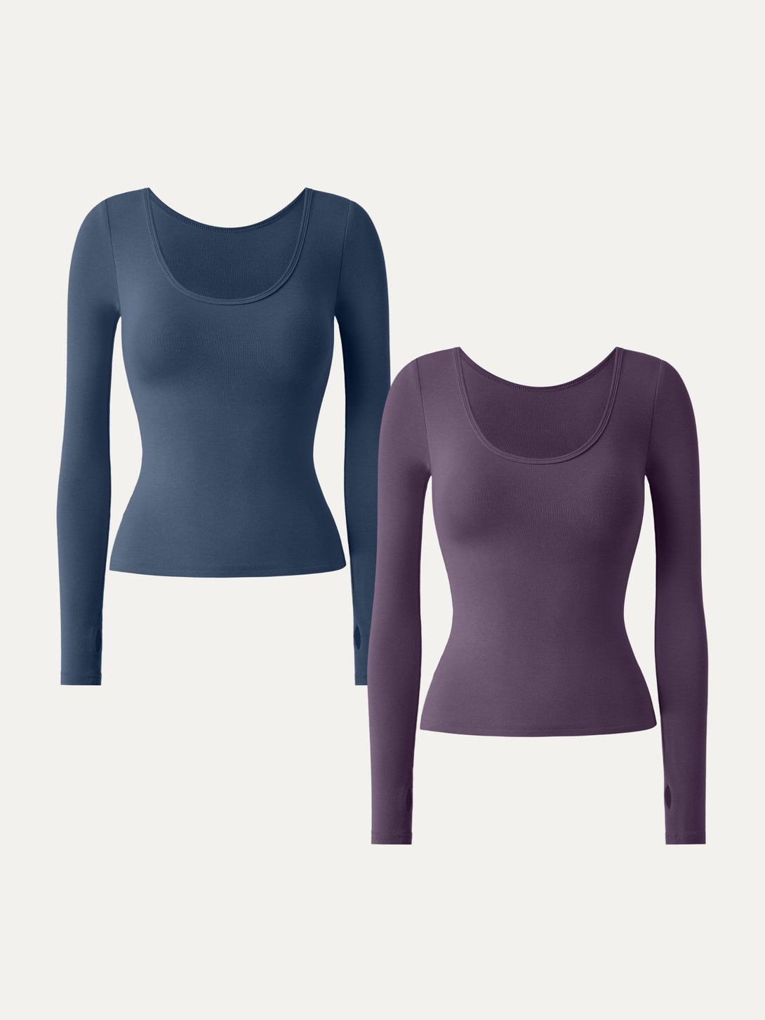 2Pcs Set Lyocell Cashmere Multi-Wear Long Sleeve Top with Thumbholes Plum Wine/Ink Blue XS