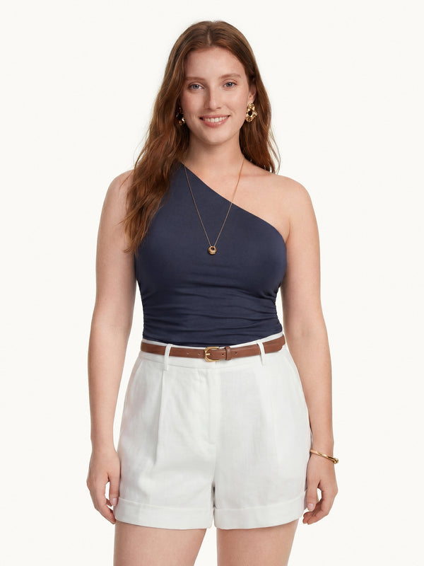 OGLmove Linen Knit One Shoulder Bra Tank Smoky Navy XS