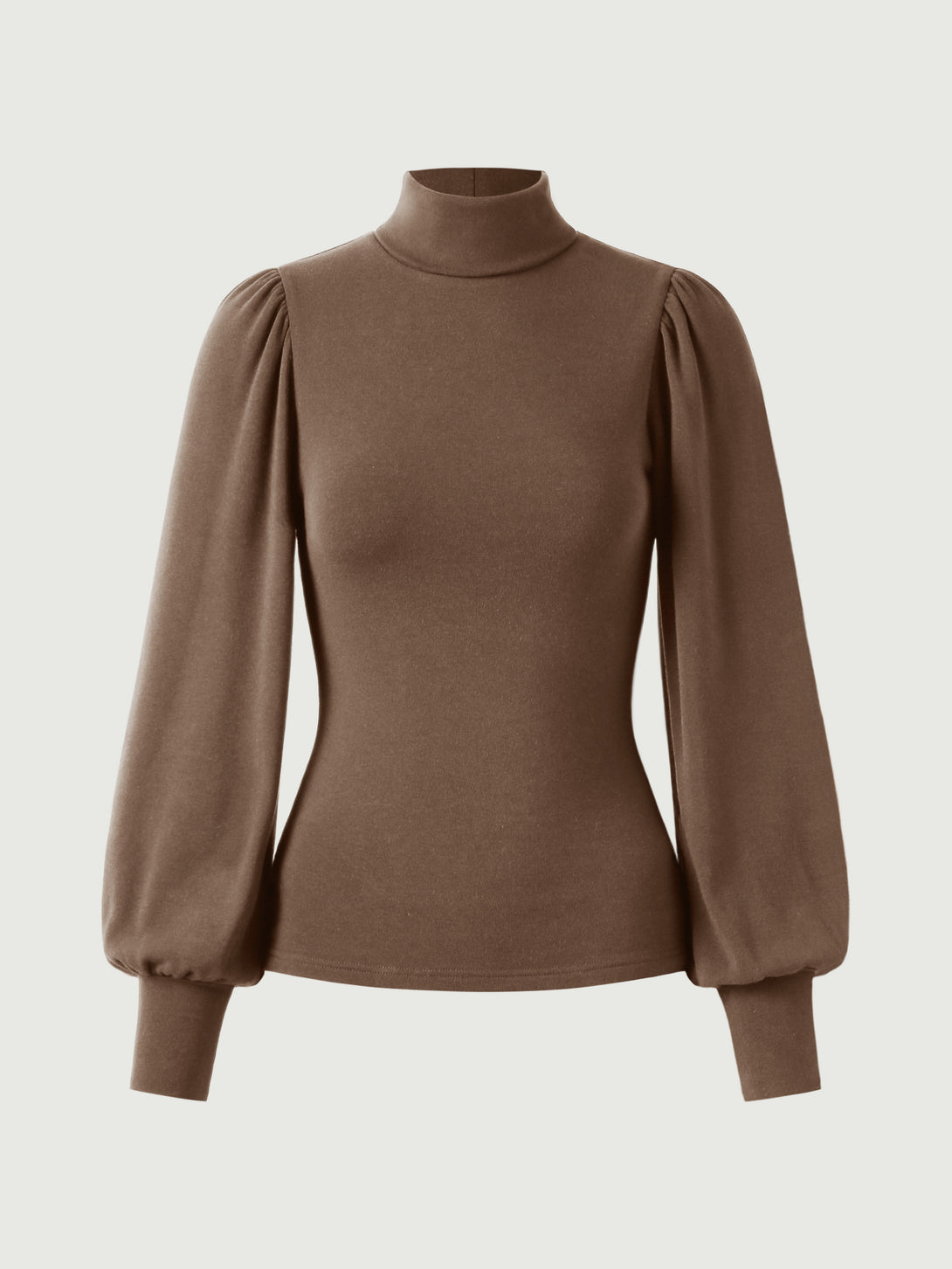 Turtleneck Puff Sleeve Top Mocha XS
