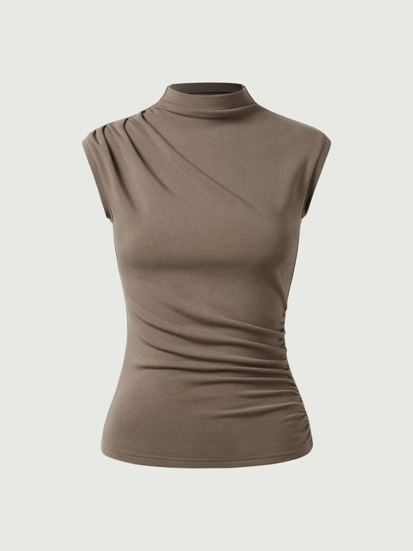 Eco-Mousse®2.0 Asymmetrical Ruching Mockneck Tank Top