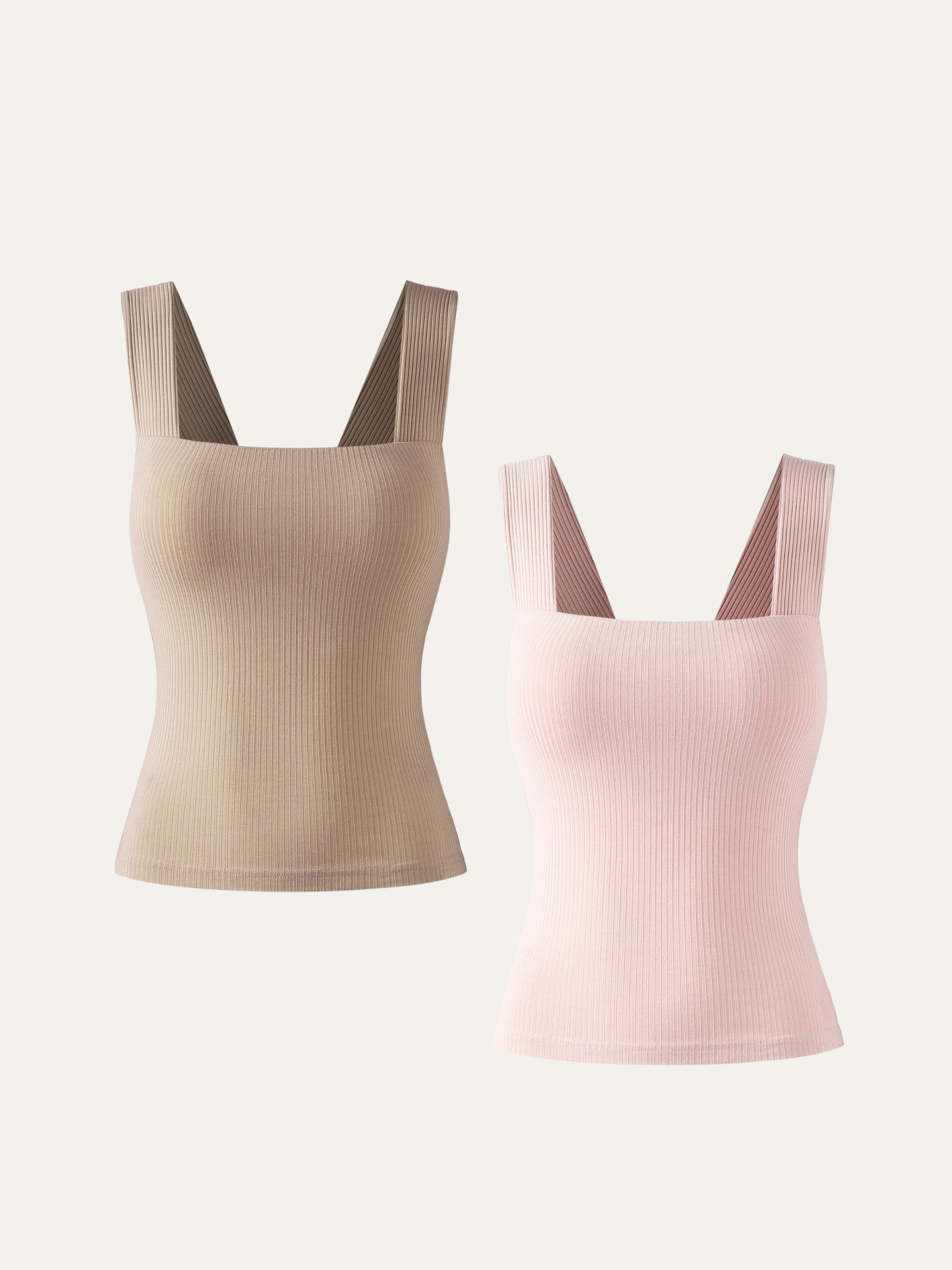 Plantive® Square Neck Brami Tank 2Pcs Set - Sage Mist/Powder Pink