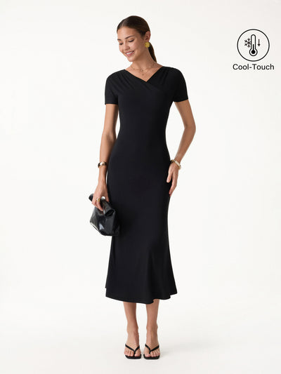 OGLmove Surplice Short Sleeve Midi Dress Black XS