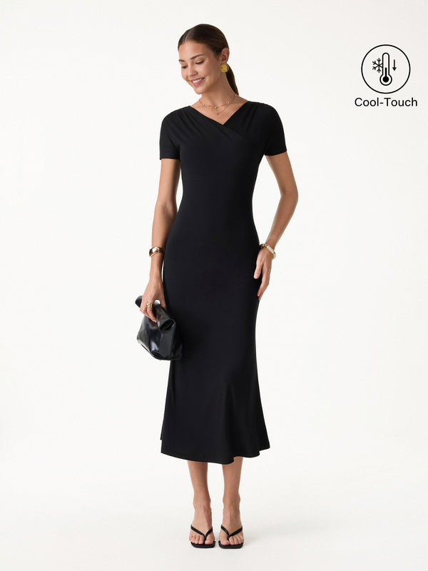 OGLmove Surplice Short Sleeve Midi Dress Black XS