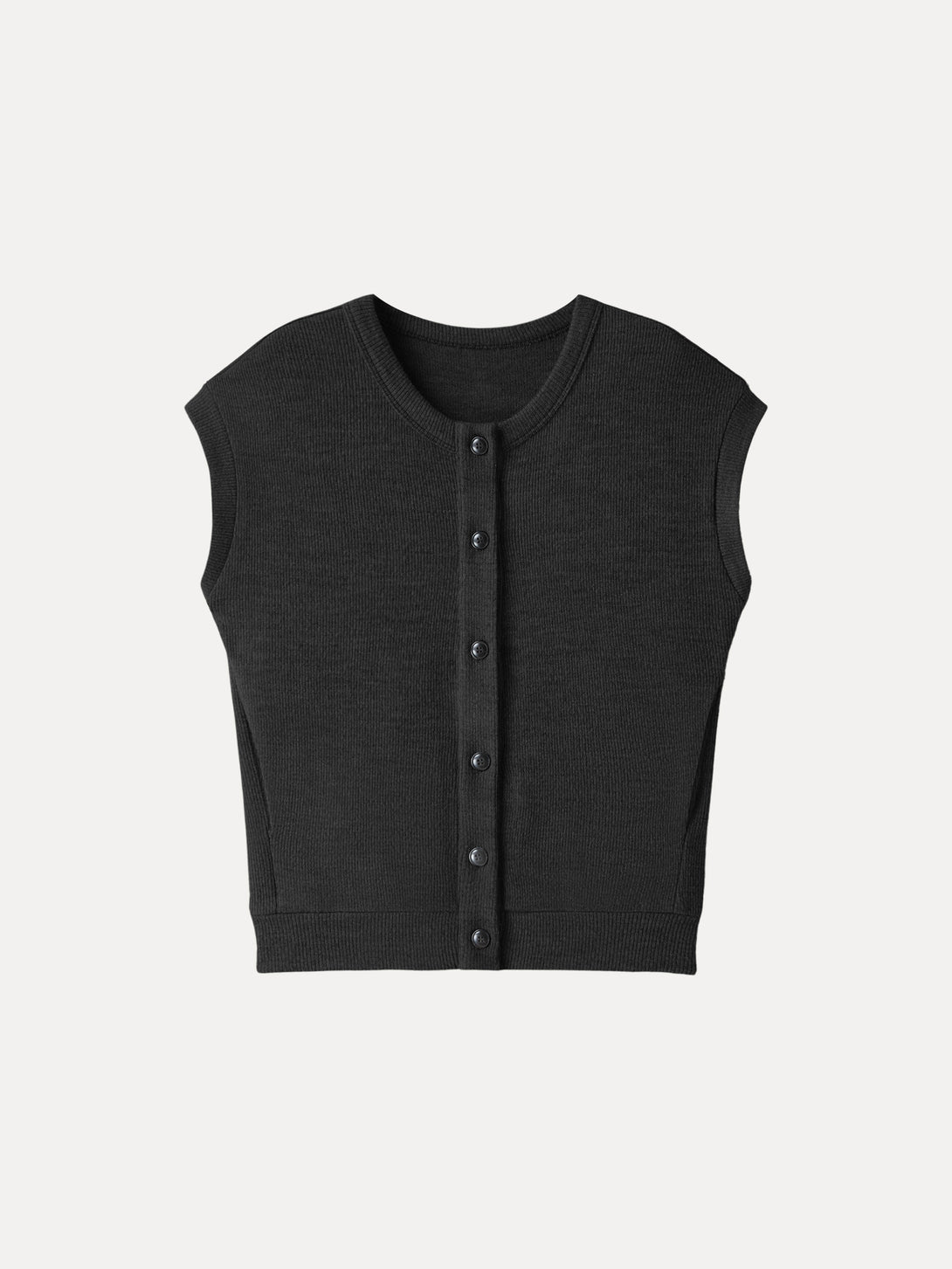 Cozy Crewneck Button Front Vest with Banded Hem Black XS