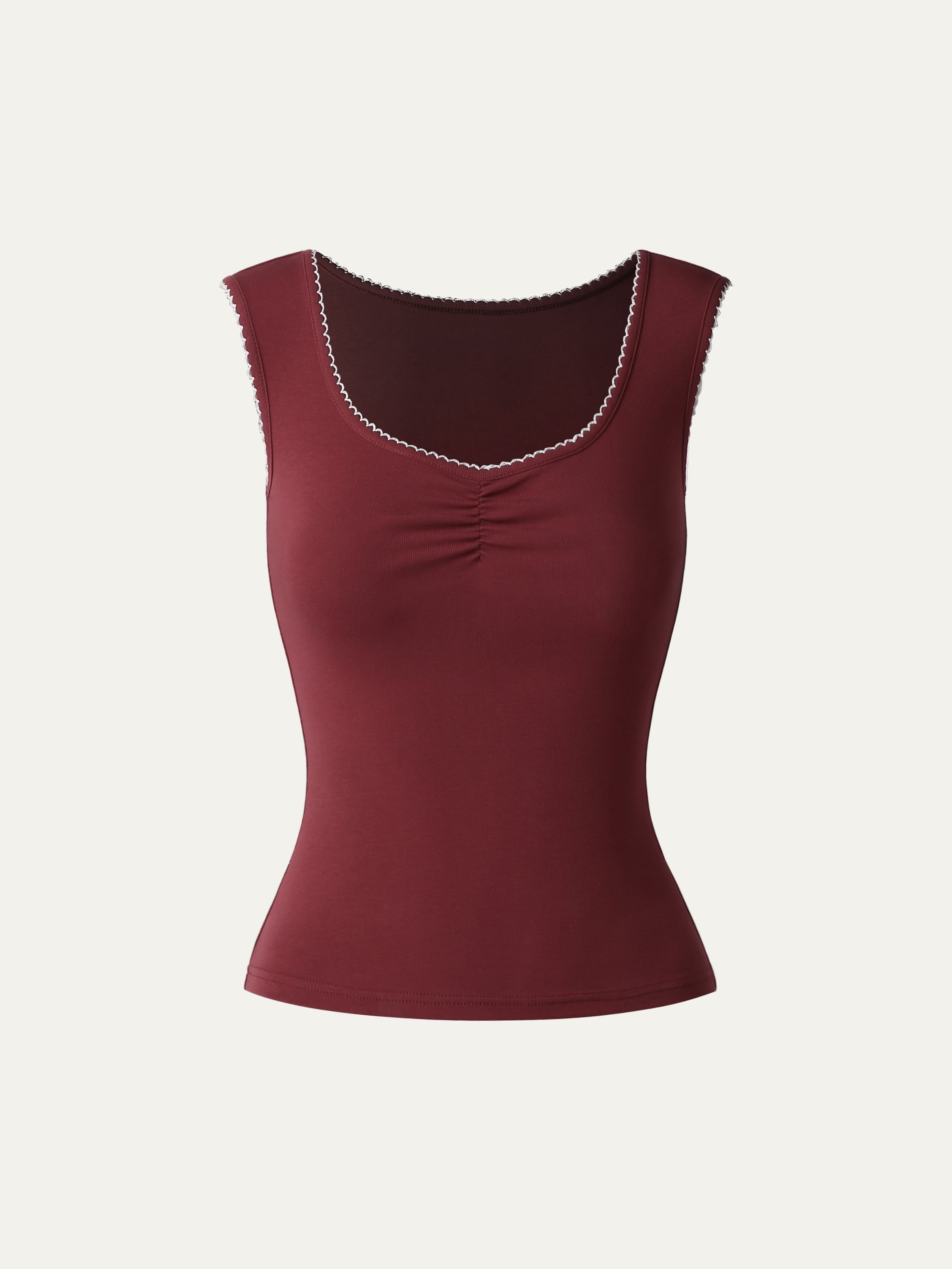 Fresh Cotton Trimming Top - Plum Red