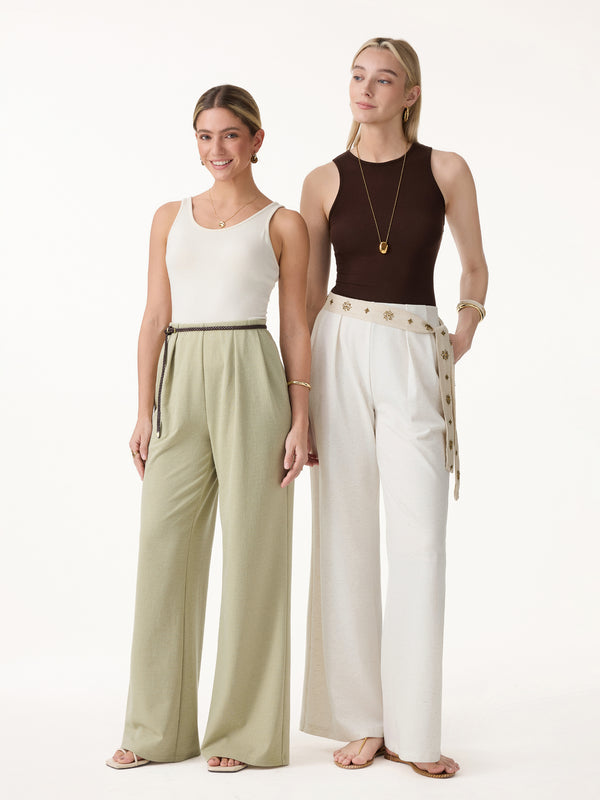 OGLmove Airy Stretch Linen Wide Flare Pant with Pockets