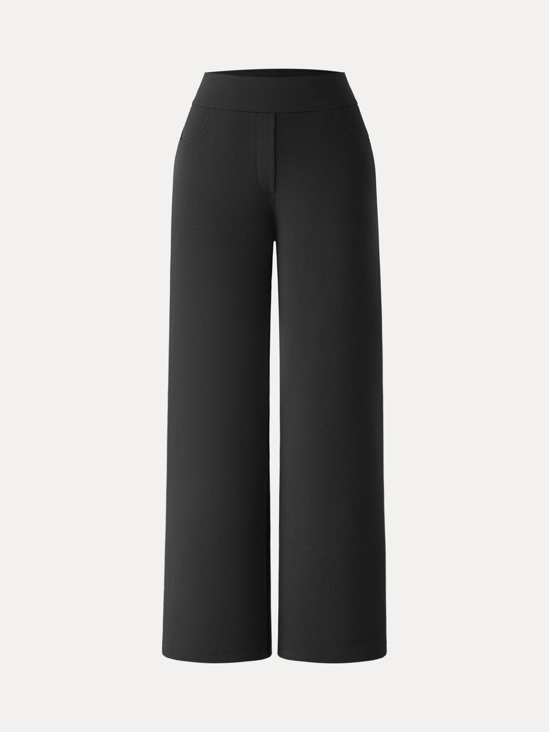 Mid Rise Wide Waistband Wide Leg Pull-on Pants with Pockets Petite Black