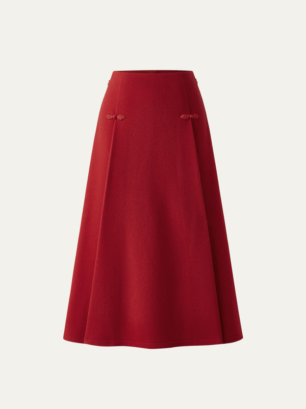 Wool-like Frog Button A-Line Midi Skirt Limited Edition