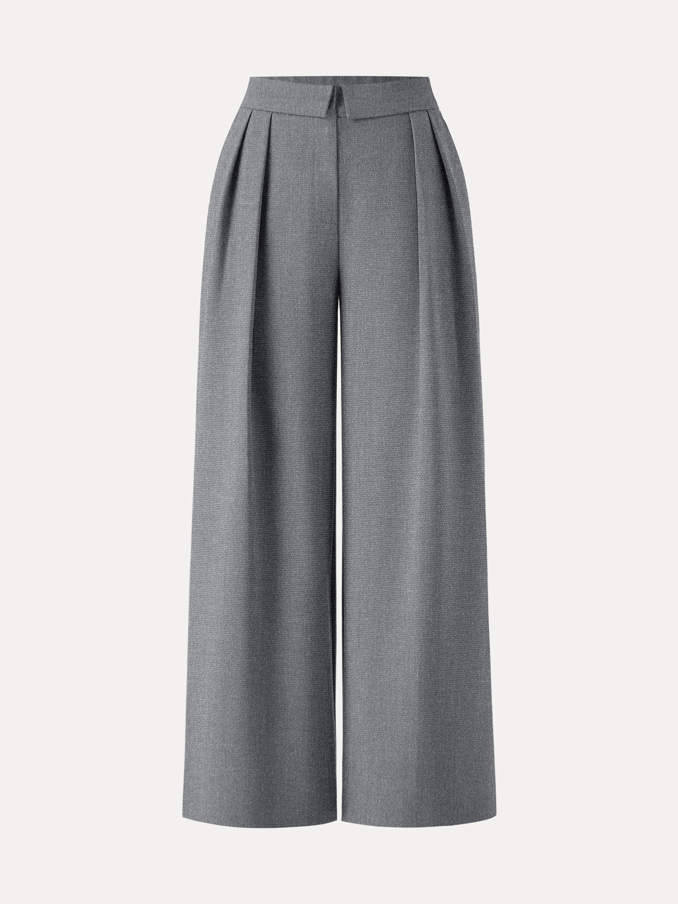 OGL Fold-Over Pleated Midi Rise Wide Leg Trousers with Pockets