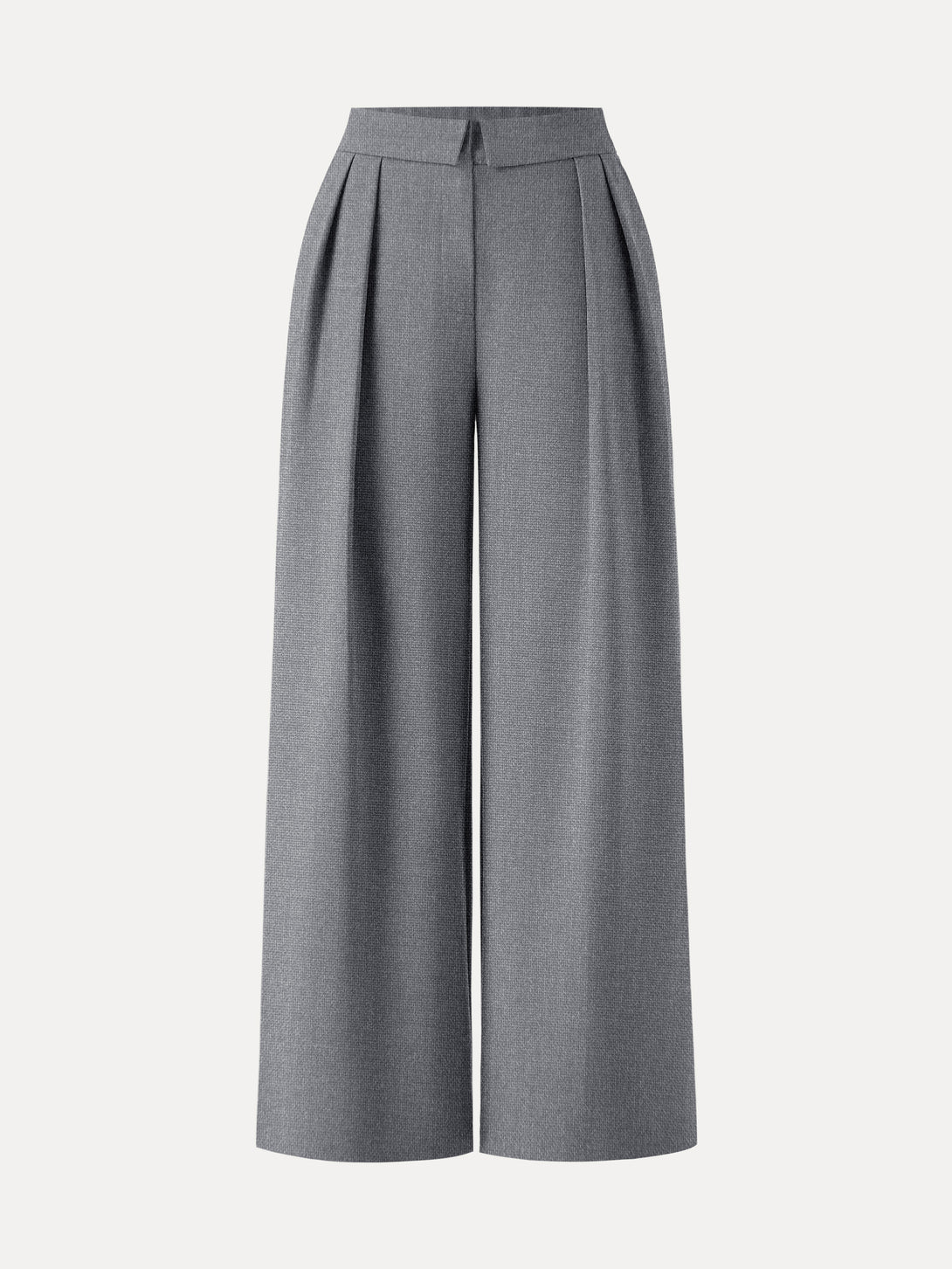 Fold-Over Pleated Midi Rise Wide Leg Trousers with Pockets Regular Storm Grey