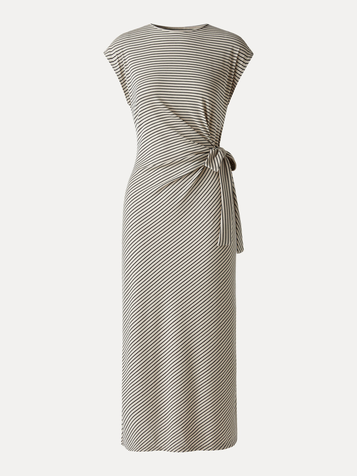 white and grey striped dress OGL Relaxed Midi with Self-Tie – OGLmove Design_Pattern