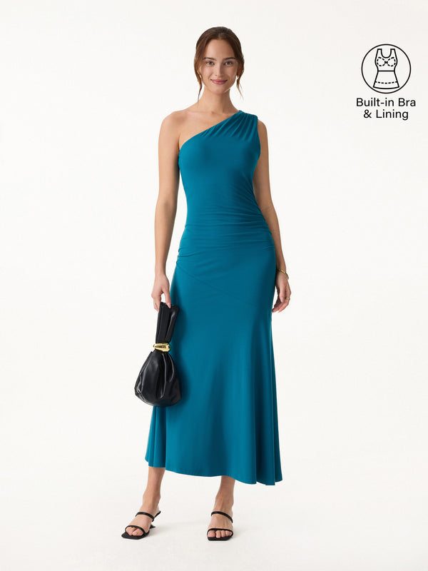 open lace back dress One Shoulder Black Long Prom with High Slit On Sale-Bridelily main image 0