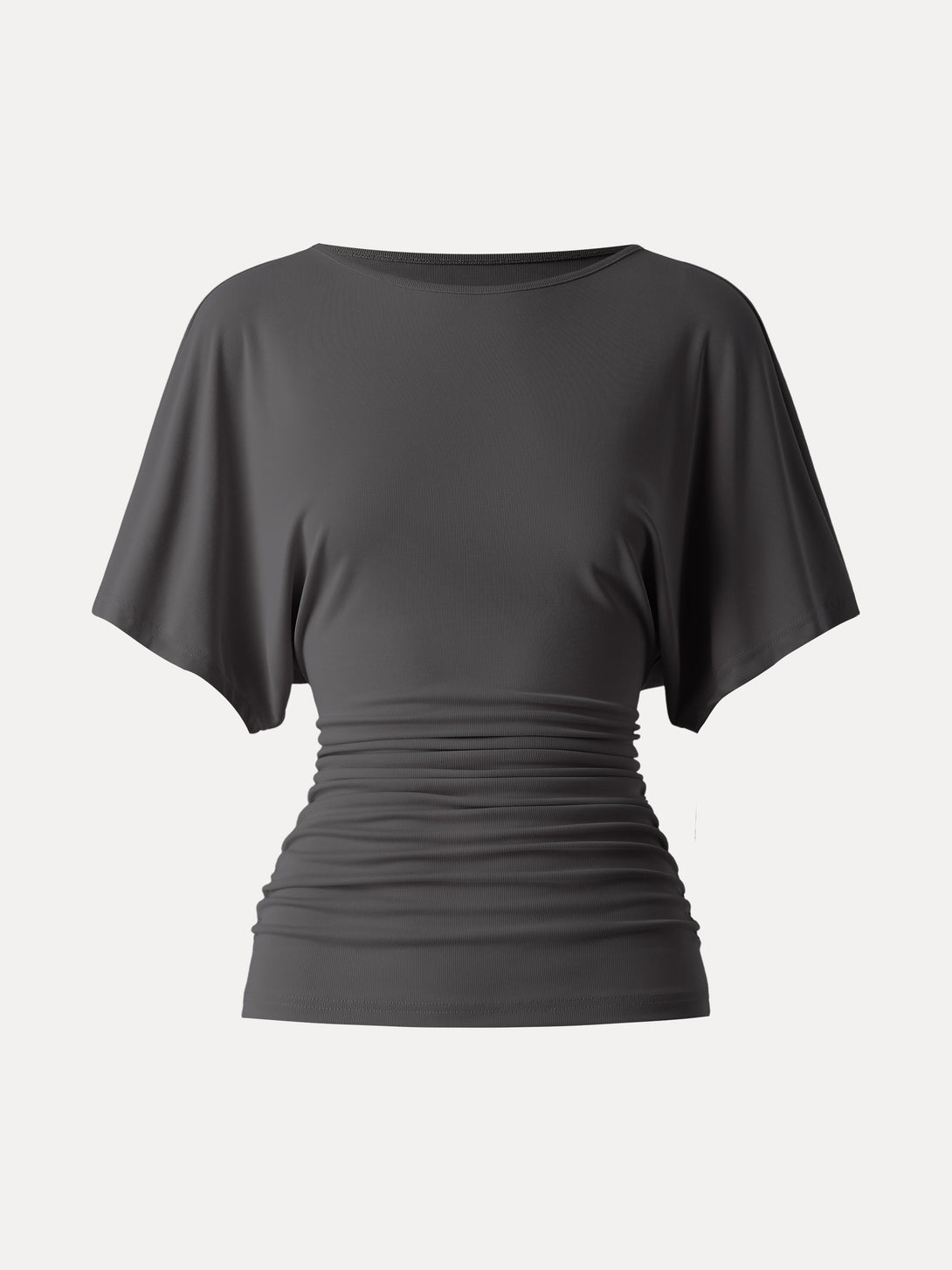 Effortless Boatneck Batwing Sleeve Side Ruched Top Shadow XS