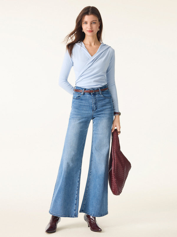 Surplice Ruched Pullover Hoodie Blue Air S