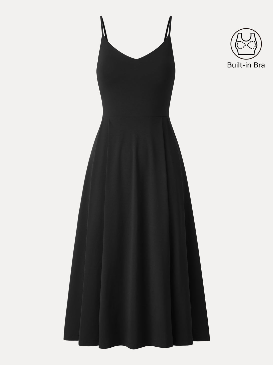 Bamboo Ponte V-neck Fit-and-flare Midi Brami Sundress with Pockets Black XS