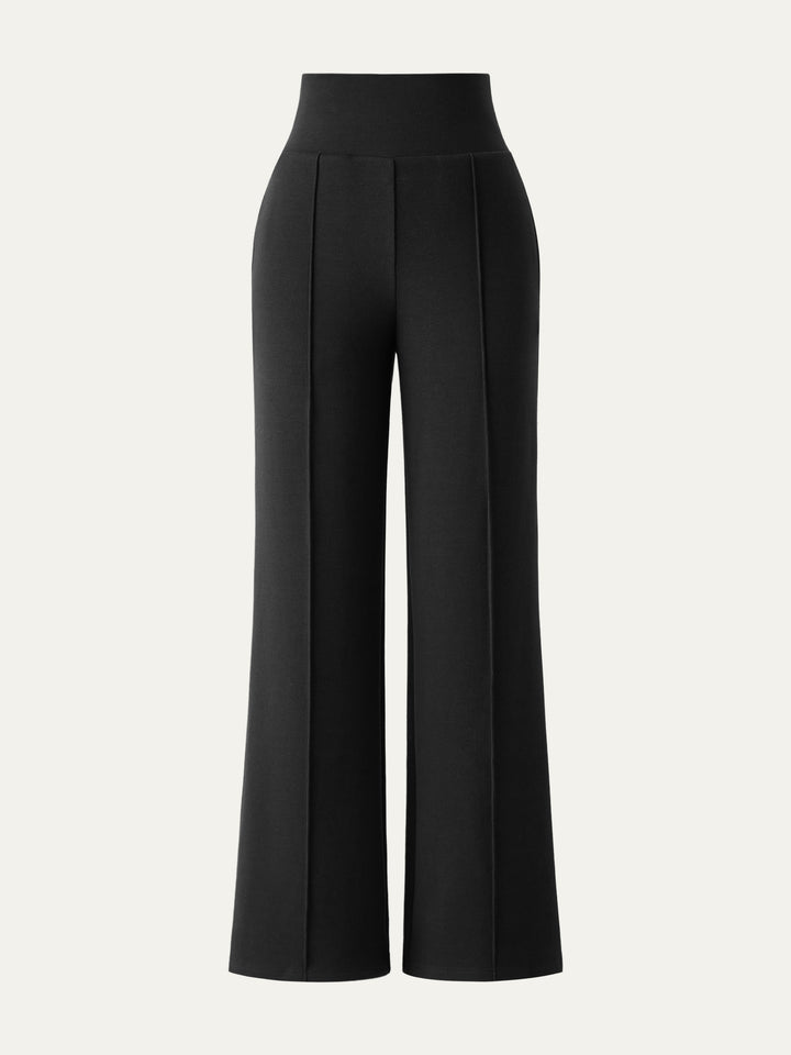 black wide waistband pintuck pants