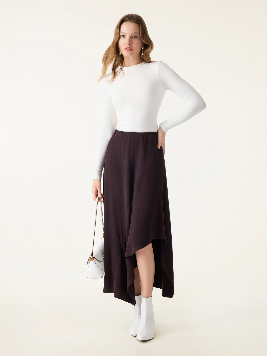 Flowy A-line Asymmetrical Midi Skirt