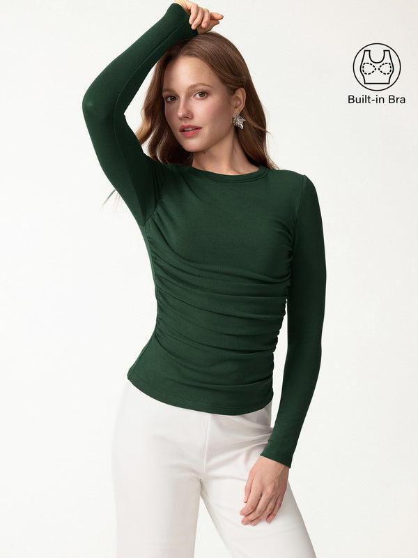 OGLmove Eco-Mousse® Roundneck Long Sleeve Ruched Bra Top Deep Bush XXS