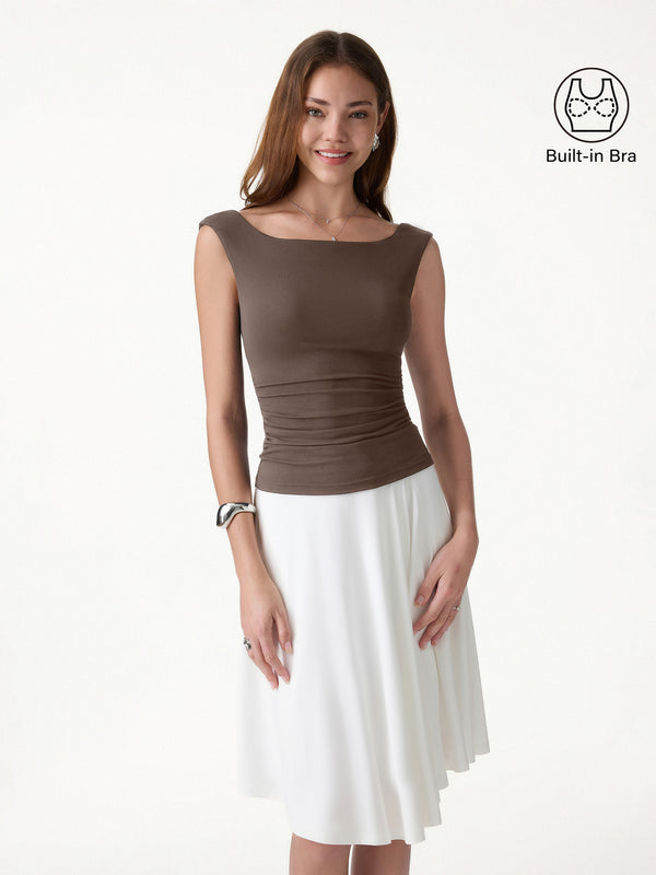 OGLmove Boatneck Low Back Gathered Bra Top Iced Mocha XS