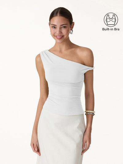 OGLmove CoolTouch Asymmetrical Shoulder Bra Top White M