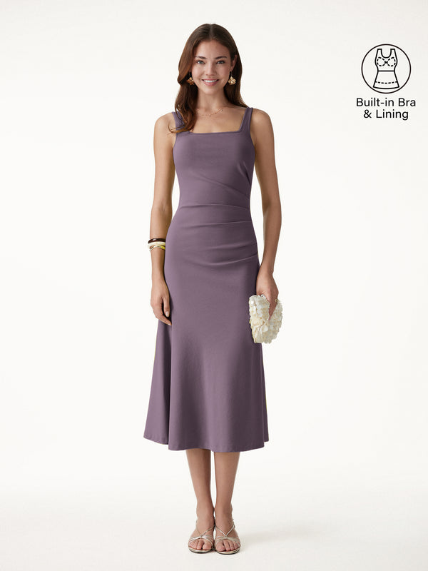 OGLmove Square Neck Tucked Open Back Bra Dress Grape XS
