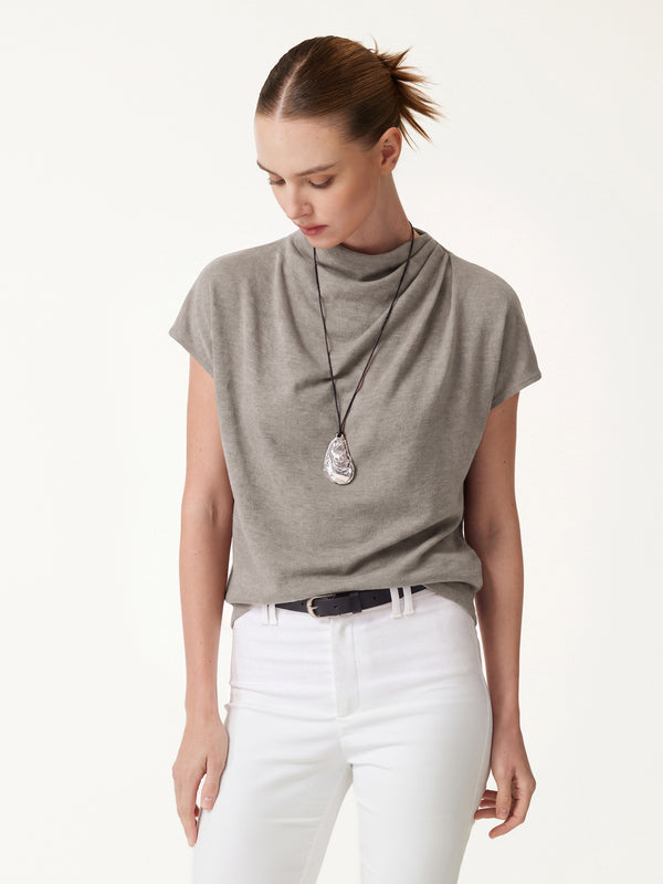 OGLmove LiteWarm Draped Mock Neck Cap Sleeve Top Heather Dove XXS
