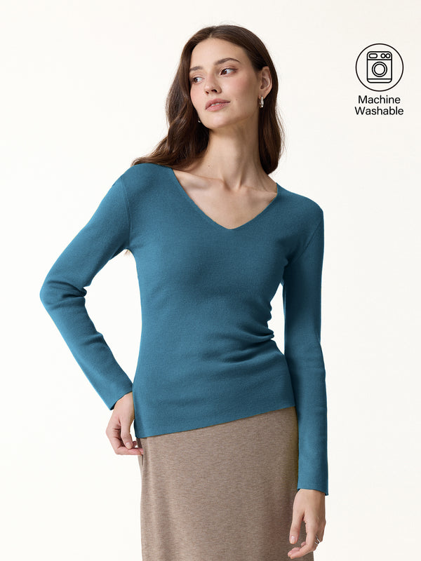 OGLmove The Everyday V-Neck Merino-Blend Sweater Nile Blue XS