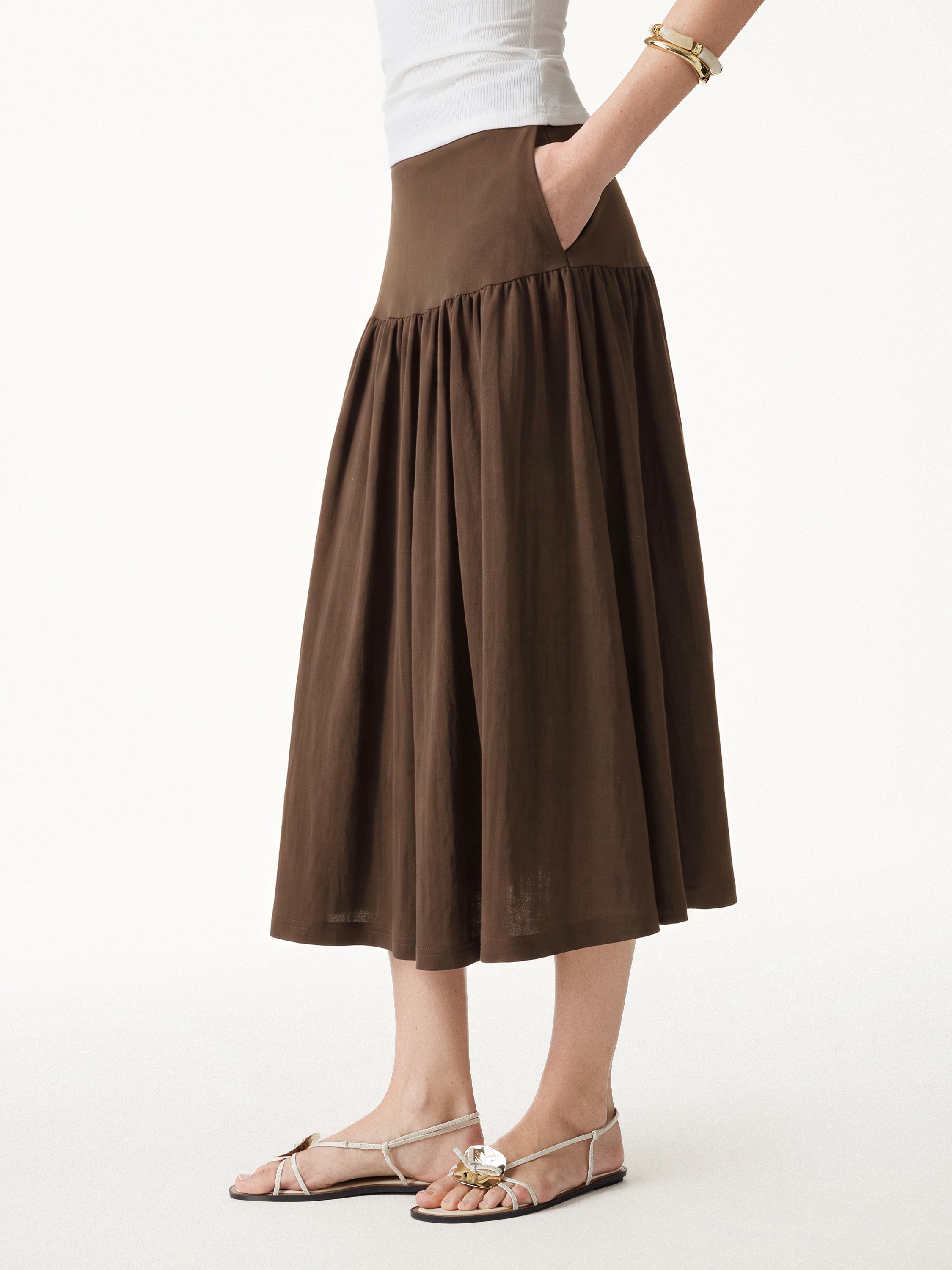 OGL Cotton-Linen Gathered Midi Skirt with Pockets – OGLmove