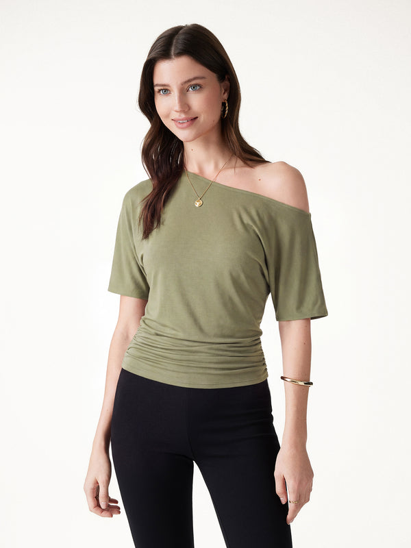 OGLmove Relaxed Short Sleeve Ruched Top Olive Oil XS