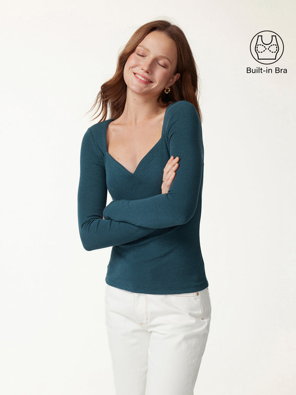 OGLmove Eco-Mousse® Diamond Neck Long Sleeve Bra Top Forest Night XXS