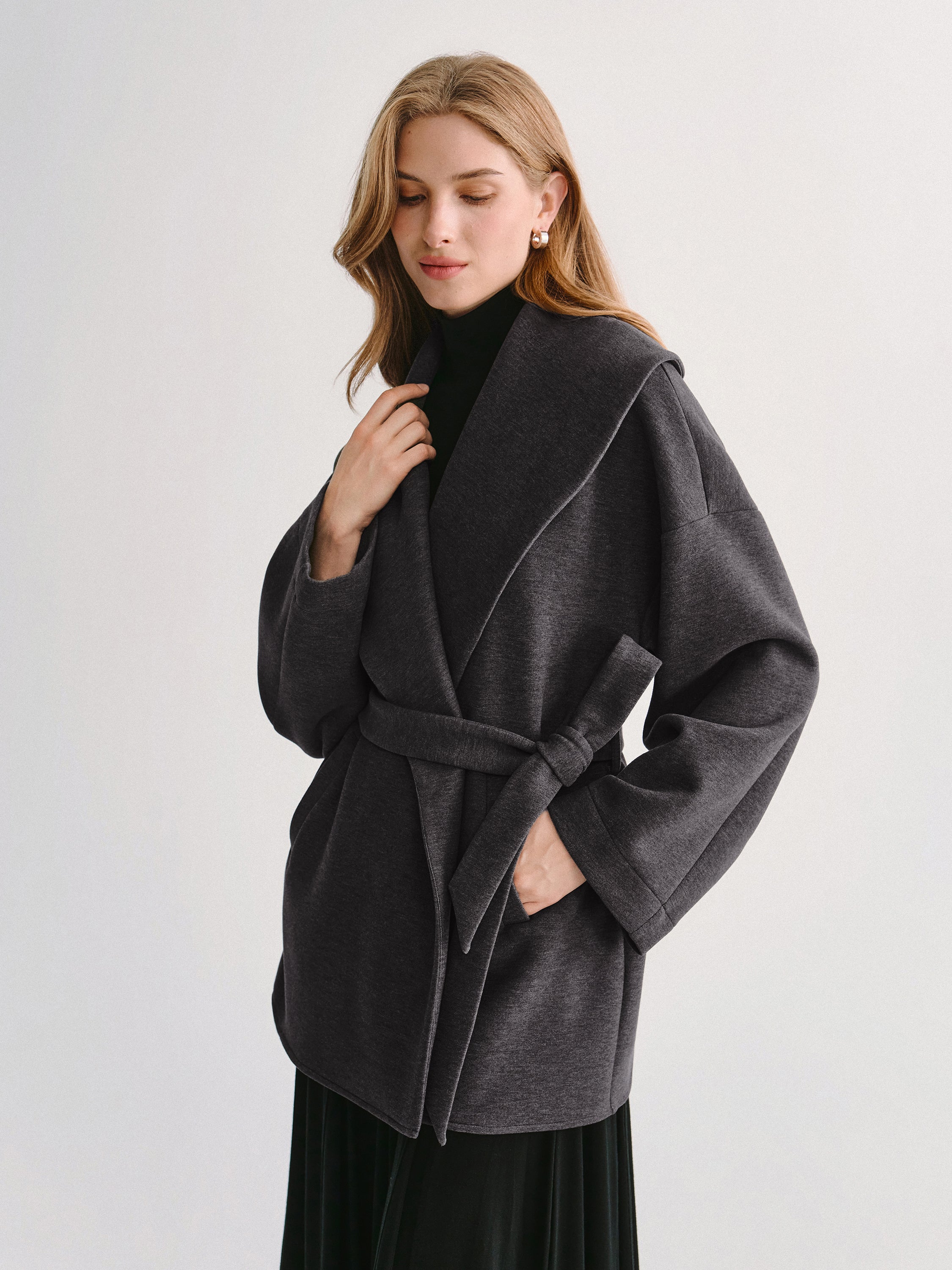 OGL Belted Shawl Collar Robe Jacket with Pockets – OGLmove