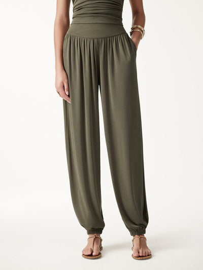 OGLmove Sandwashed Modal Ultra-Soft High Rise Balloon Pants with Pockets Regular Olive