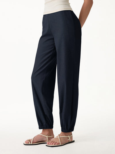 OGLmove Linen-like High-Rise Balloon Jogger Pants with Pockets Black Navy XS