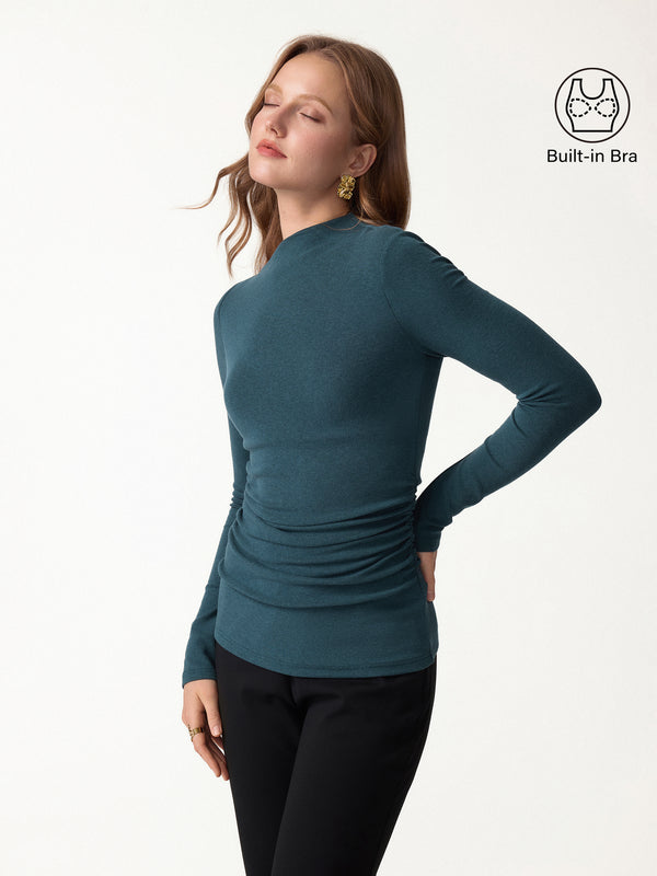 OGLmove Light Warm Slanted Mockneck Ruched Brami Forest Night XXS