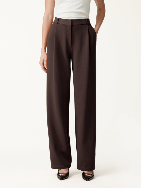 OGLmove Crosshatch Ponte High-Rise Straight-Leg Tuck Pants with Pockets Regular Espresso Shut Brown