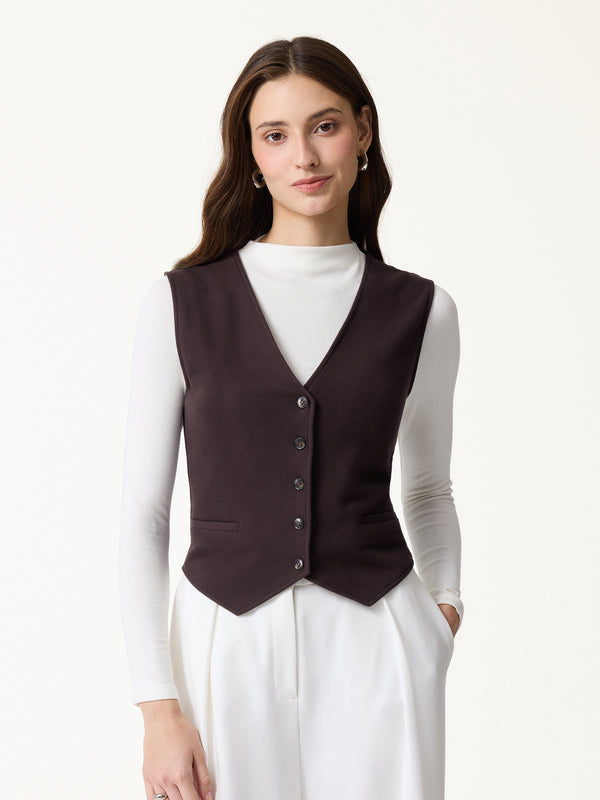 OGLmove Petite-Friendly V-Neck Sleeveless Button-Down Cropped Vest Purple Gloam XXS
