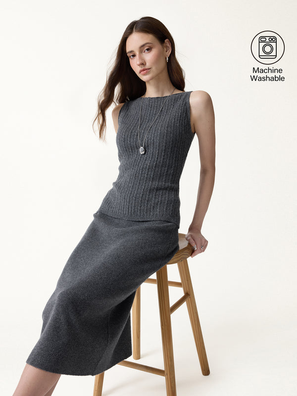 OGLmove 2Pcs Set Merino-Blend Knit Skirt & Merino-Blend Knit Skirt Heather Midnight Grey XS