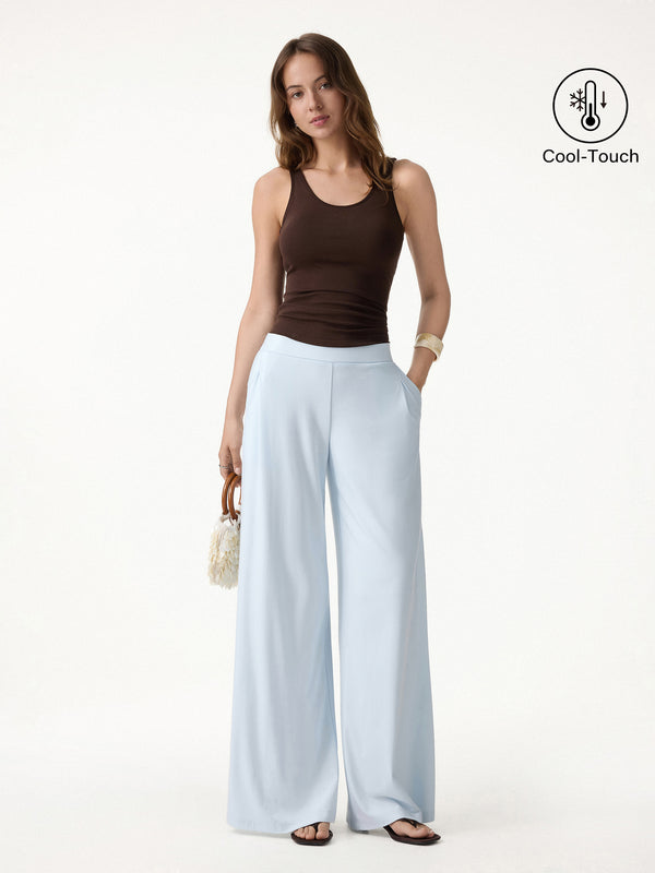 OGLmove CoolTouch Ponte Mid Rise Wide Leg Pants with Pockets Regular Blue Air