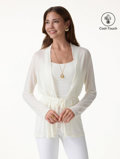 OGLmove Airy Soft Open Front Cardigan with Tie Milk Cream Beige XS