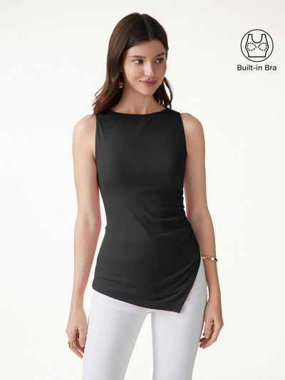 OGLmove Boatneck Ruched Asymmetrical Bra Top Black XS