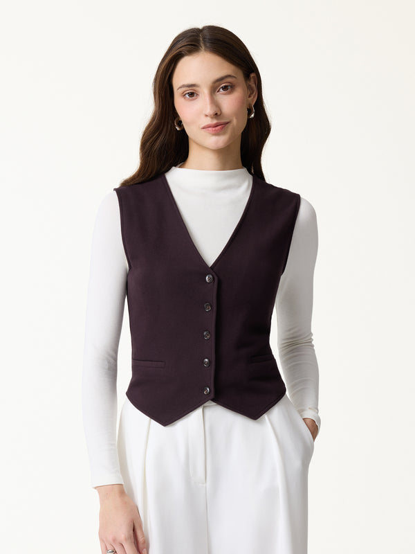 OGLmove Petite-Friendly V-Neck Sleeveless Button-Down Cropped Vest Purple Gloam XXS