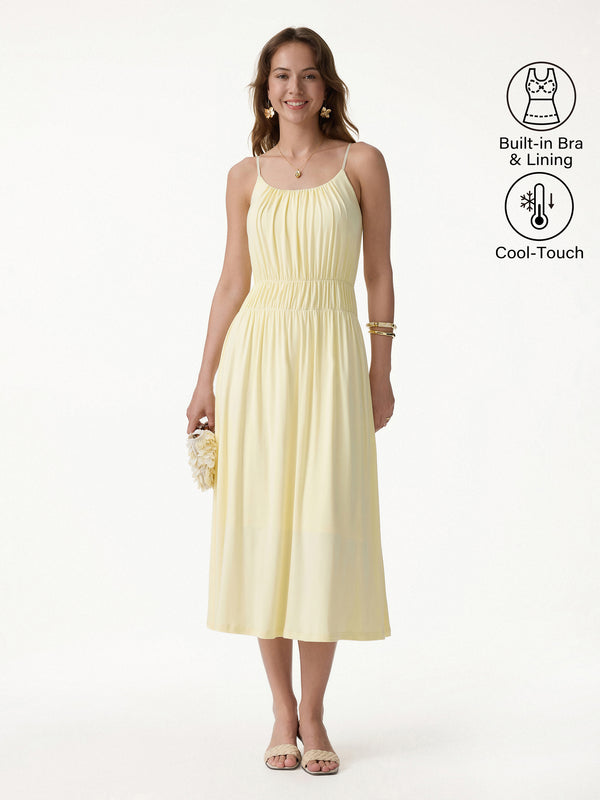 OGL Vacay Gathered U-Neck Spaghetti Midi Bra Dress with Pockets – OGLmove OGL Vacay Gathered U-Neck Spaghetti Midi Bra Dress with Pockets – OGLmove