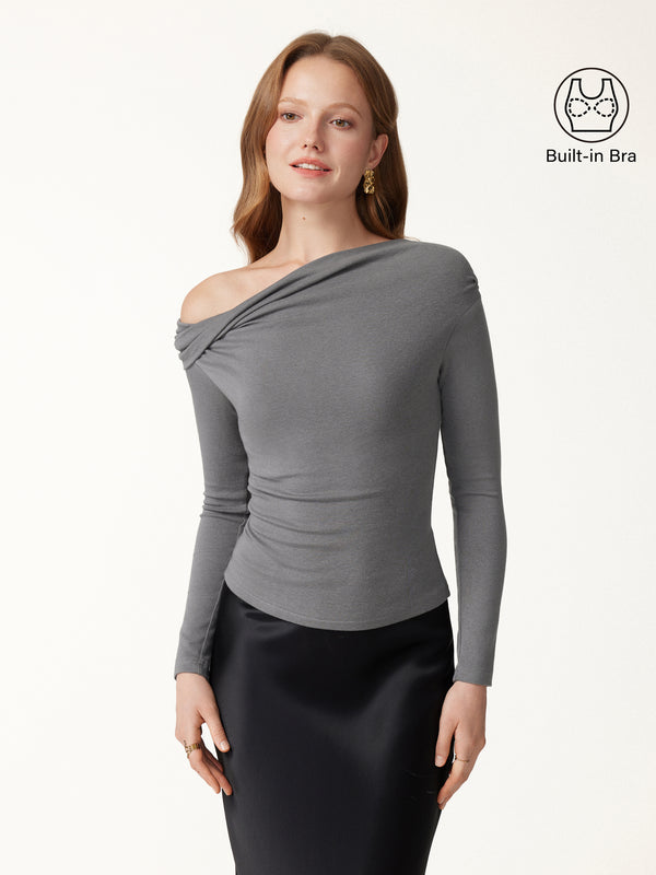 OGLmove Eco-Mousse® Convertible Neck Long Sleeve Bra Top Grey XXS