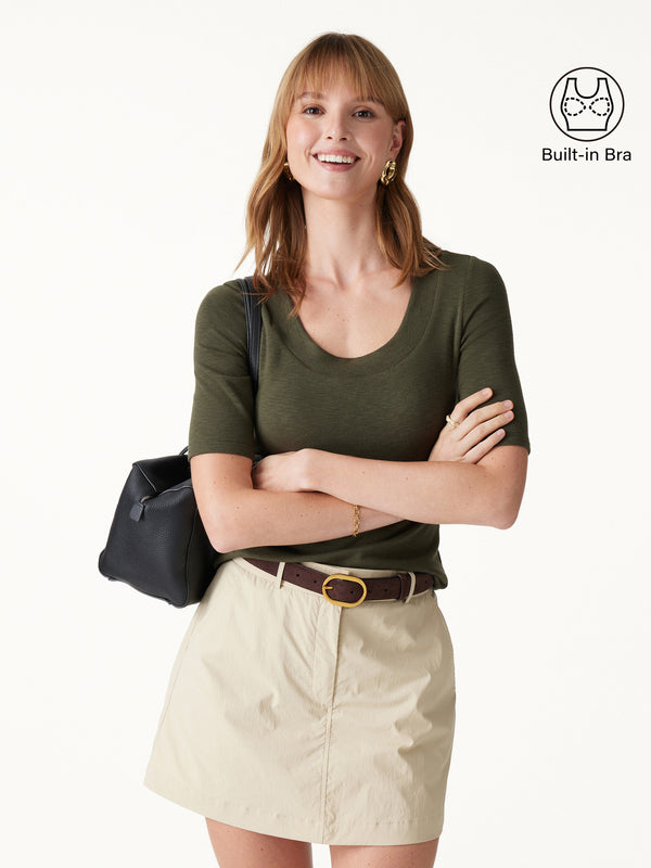 OGLmove Eco-Mousse® Slub U-Neck Bra Top Dark Olive Green XXS