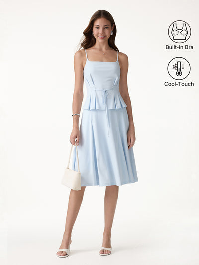 OGLmove 2Pcs Set Ponte Spaghetti Brami & Midi Skirt with Pockets Blue Air XS