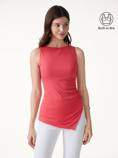 OGLmove Boatneck Ruched Asymmetrical Bra Top Teaberry Red XS