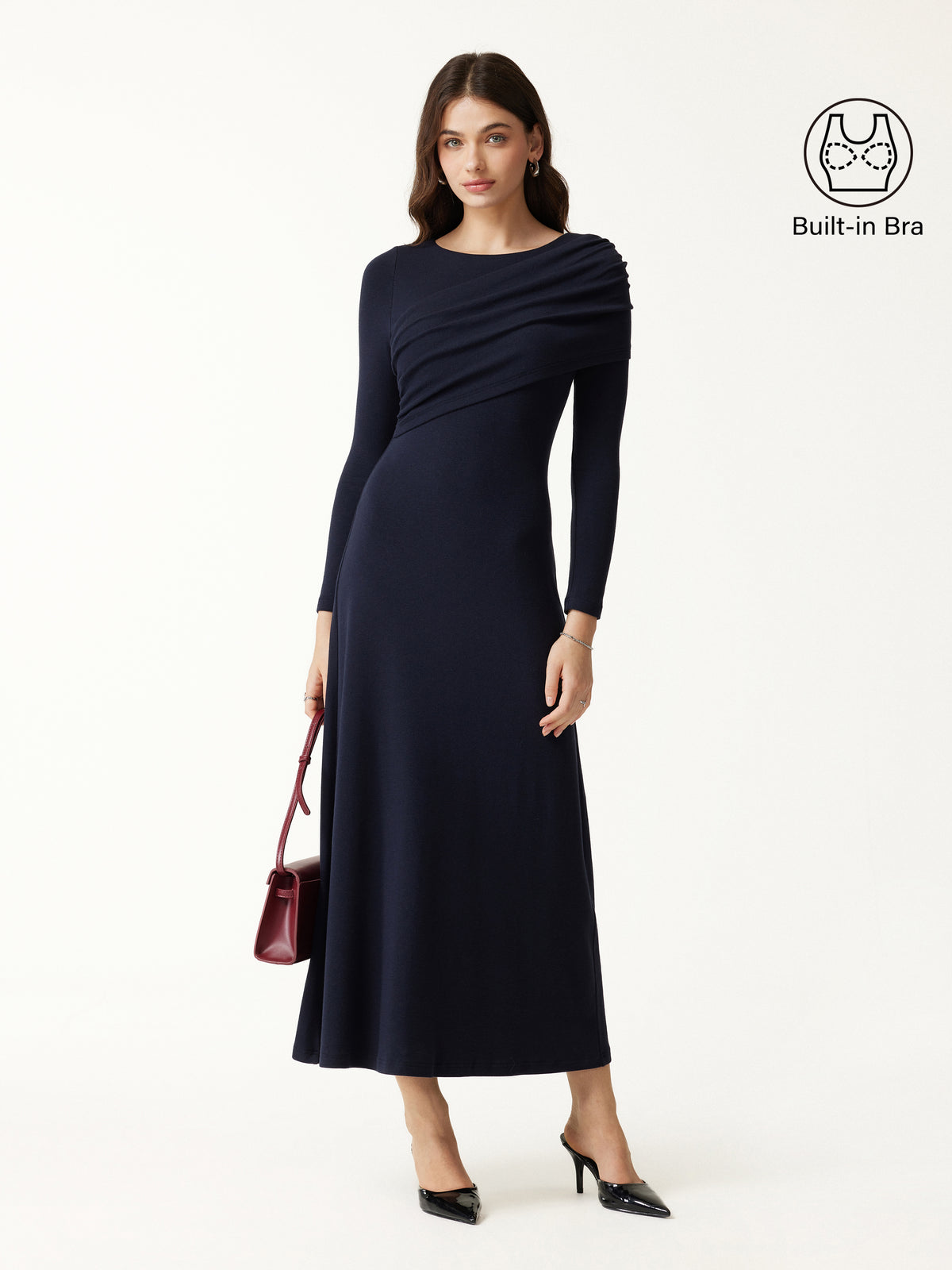 Eco Mousse® Boatneck Ruched Line Midi Bra Dress