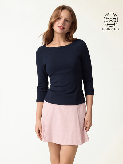 OGLmove Plantive® Boatneck 3/4 Sleeve Bra Top Smoky Navy XXS